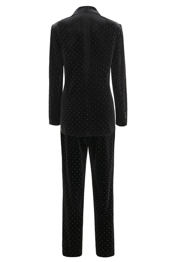 Black Polk Dots Single-breasted Peak Lapel 2 Piece Women's Formal Suit